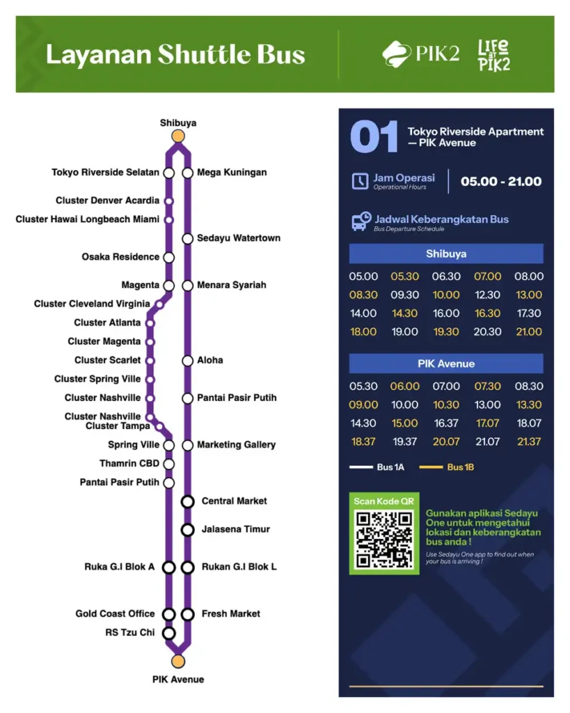 sewa apartemen pik - rute layanan shuttle bus 1